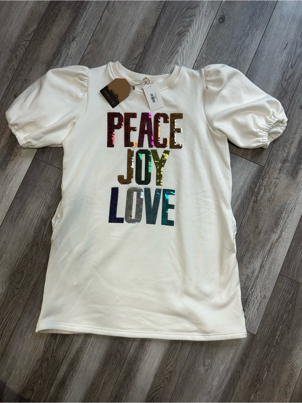 Peace, Joy, Love Sequin Sweatshirt Dress, NWT!